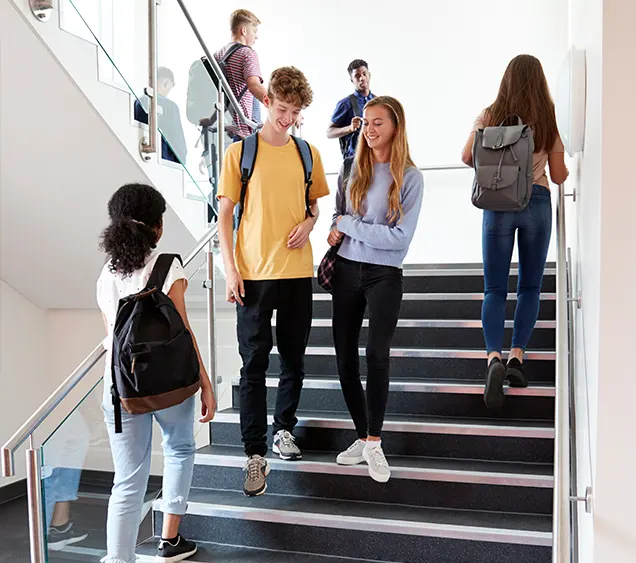 Middle school students on the stairs